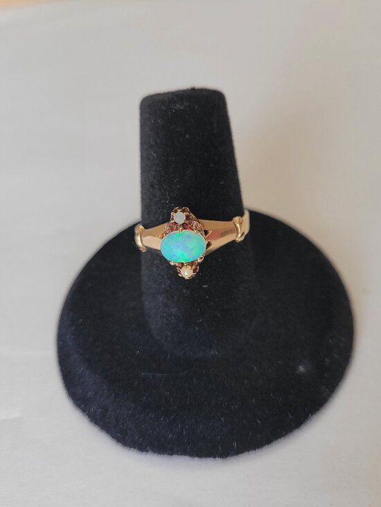 Antique Jewelry - Antique Opal 10k Gold Ring Seed Pearls Victorian October Birthstone